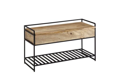 Wohnling Sitzbank »WL6.586«, mit Stauraum 90x52x38 cm Mango Massivholz / Metall Flurbank Braun Schuhbank mit Sitzfläche Klein Schmale Garderobenbank mit Schuhregal