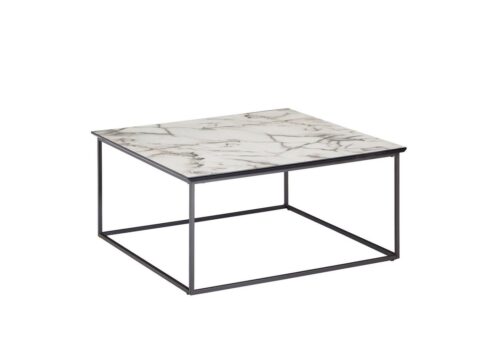 Wohnling Couchtisch »WL6.233«, Quadratisch 80x38x80 cm mit Marmor Optik Weiß Wohnzimmertisch mit Metall-Gestell Schwarz Moderner Dekotisch
