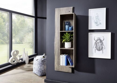 Massivmoebel24 Wandregal »PURE ACACIA«, echte Baumkante,Unikat,Astlöcher,urwüchsige Risse,Unregelmäßigkeiten,Spiegelelement