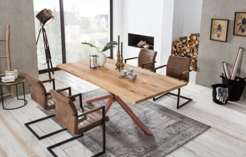 SIT Esstisch »Tisch 180x100 cm Platte Wildeiche, Gestell Metall«, Platte Wildeiche, Gestell Metall