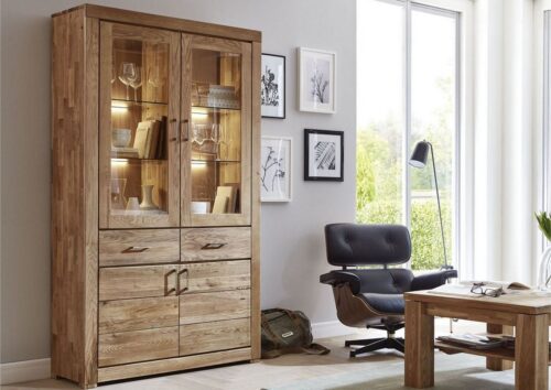 Massivmoebel24 Vitrine »BERLIN« (111x40x195 Wildeiche montiert)