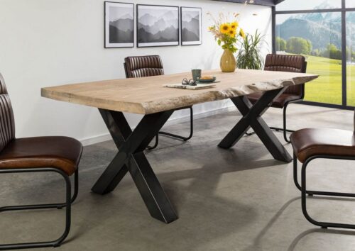 Massivmoebel24 Baumkantentisch »FREEFORM« (200x100x77 Mango, Baumkantentisch Esstisch Akazie Echtholz echte Baumkante massiv), Echte Baumkante, Natürliche Risse und Unebenheiten