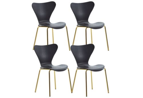 Wohnling Esszimmerstuhl »Design Esszimmerstuhl 4er Set Schwarz Kunststoff mit goldenen Metallbeinen Küchenstuhl Skandinavisch ohne Armlehne Retro Essstuhl Schalenstuhl Esszimmer«