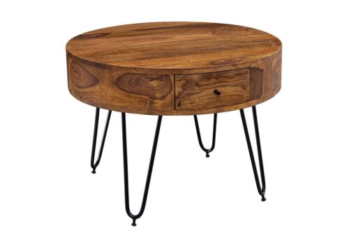Wohnling Couchtisch »WL5.958«, Sheesham Massivholz / Metall 60x44,5x60 cm Tisch Wohnzimmer Design Beistelltisch mit Schubladen Kleiner Wohnzimmertisch Rund Braun