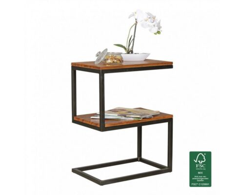 Wohnling Beistelltisch »Beistelltisch AKOLA S-Form Massiv-Holz Sheesham / Metall 45 x 60 x 30 cm Design Wohnzimmertisch Landhaus-Stil Anstelltisch Ablagetisch eckig«