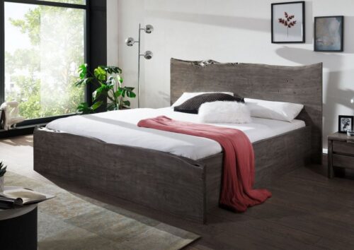Massivmoebel24 Massivholzbett »PURE ACACIA« (Bett aus robustem Massivholz, massives Holzbett Bettgestell, Modernes Doppelbett mit echter Baumkante, Unikat mit natürlichen Unregelmäßigkeiten, braun lackiert 200x200 Akazie)