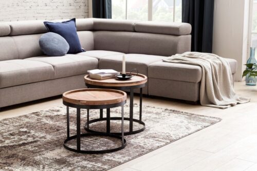 Wohnling Beistelltisch »2er Set Beistelltische AKOLA Massivholz Akazie Wohnzimmertisch Landhausstil Anstelltisch Metallgestell Naturholz«