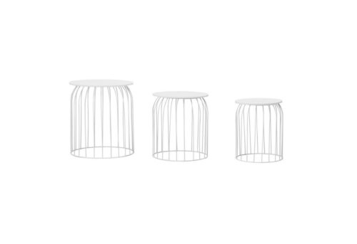 Wohnling Beistelltisch »Design Beistelltisch 3er Set aus Körben Couchtisch Weiß Moderne Korbtische mit abnehmbaren Tablett Satztisch 3-teilig mit Stauraum«