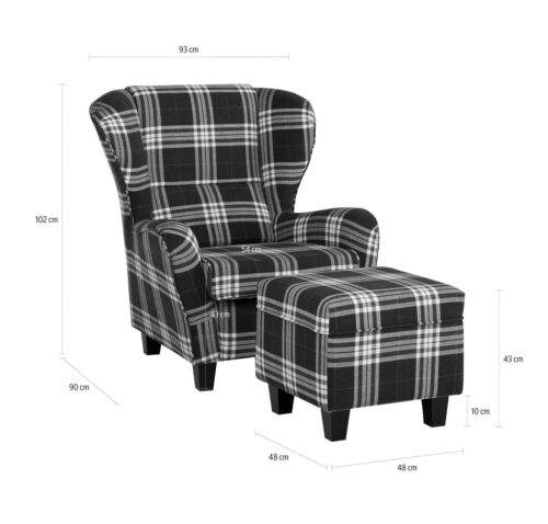 Home affaire Sessel »Oliver«, inklusive Hocker, Struktur fein, Karomuster