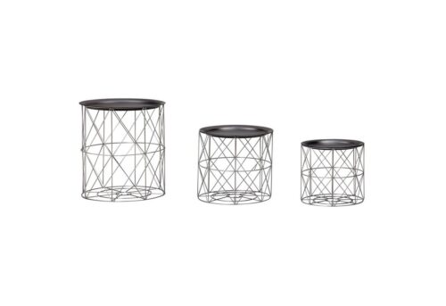 Wohnling Beistelltisch »Design Beistelltisch 3er Set aus Körben Schwarz / Silber Moderne Korbtische mit abnehmbaren Tablett Satztisch 3-teilig mit Stauraum«