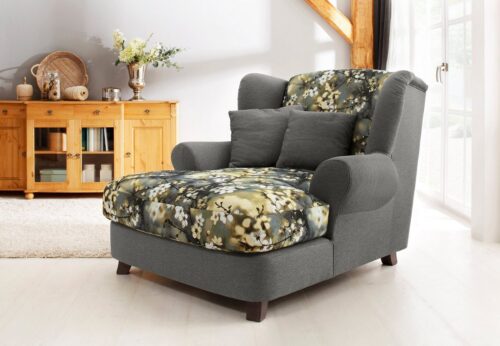 Home affaire XXL-Sessel »Oase II«, Mega-Sessel XXL incl. Zierkissen, Love-Seat - tolle Kombination aus Uni-Stoff mit Blumenmuster