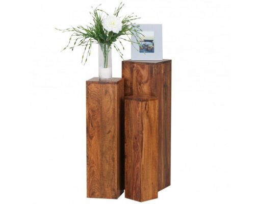 Wohnling Beistelltisch »Beistelltisch 3er Set WL1.566 Massivholz 24,5x85x24,5 cm Sheesham Tische Holztisch Natur-Produkt Echtholz Beistelltische Dekosäulen Drei Holztische Braun Blumenhocker Holz Modern«
