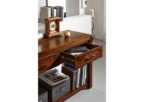 Massivmoebel24 Konsolentisch »METRO LIFE« (Massiver Konsolentisch im modernen Design, mit Schubladen, außergewöhnliche Holzmaserung, braun lackiert 118x45x76 Sheesham / Palisander montiert), Konsolentisch,Flurtisch,vollmassiv