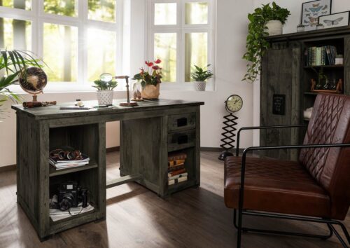 Massivmoebel24 Schreibtisch »RAILWAY« (140x80x76 Mango montiert)