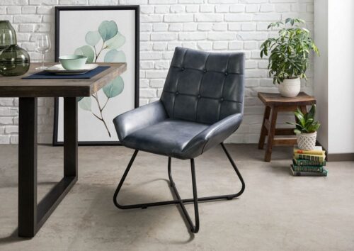 Massivmoebel24 Polsterstuhl »IRON LABEL«, Echtes Büffel-Leder, Eisengestell