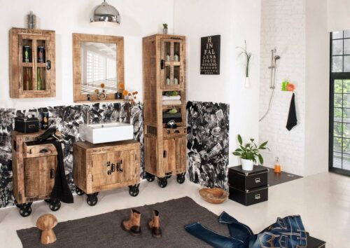 SIT Wohnzimmer-Set »Hochschrank lackiertes Mangoholz mit starken Gebra«, lackiertes Mangoholz mit starken Gebrauchsspuren