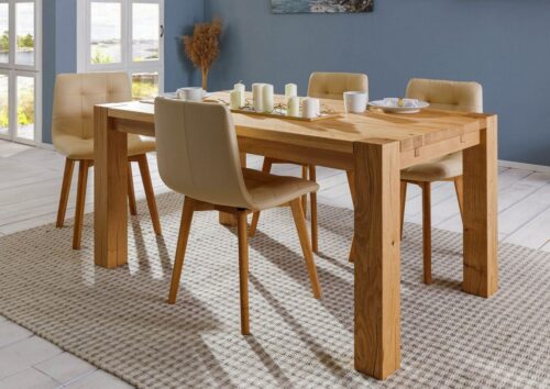 Massivmoebel24 Esstisch »KENT« (Moderner Esstisch mit natürlicher Rissoptik, Platz für 8 Personen, Ansteckplatten separat erhältlich, natur geölt 180x100x76 Wildeiche)