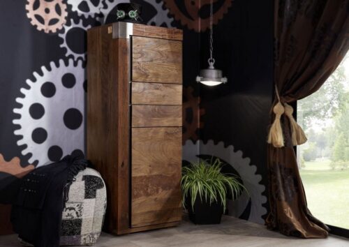 Massivmoebel24 Highboard »AMSTERDAM« (53x45x142 Mango montiert - Massivholz - Highboard aus Mangoholz massiv)