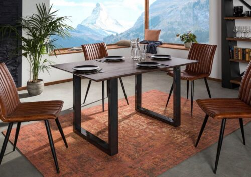 Massivmoebel24 Esstisch »SWISS EDGE« (Moderner Esstisch für 6 Personen, mit außergewöhnlichem Eisengestell, grau lackiert 140x90x76 Akazie)