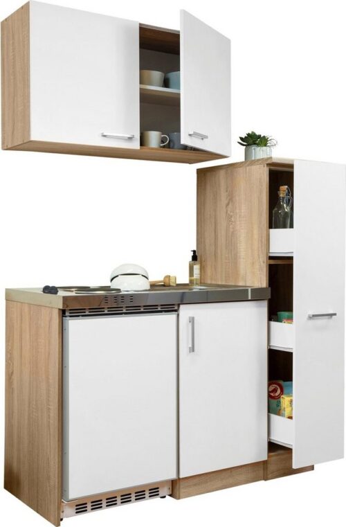 RESPEKTA Küchenzeile, mit Duo-Kochplattenmulde und Kühlschrank, Breite 130 cm