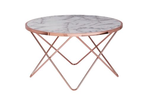 Wohnling Couchtisch »WL5.999«, Design Marmor Optik Weiß Rund Ø85 cm Kupfer Metall-Gestell Großer Wohnzimmertisch Beistelltisch