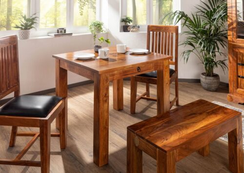 Massivmoebel24 Esstisch »OXFORD« (85x85x76 Akazie Zeitloser Esstisch im Landhausstil für 2 Personen, in braun lackiert), hochwertiges Edelholz,authentische Holzadern,aufwendige Schnitzereien und Verzierungen,