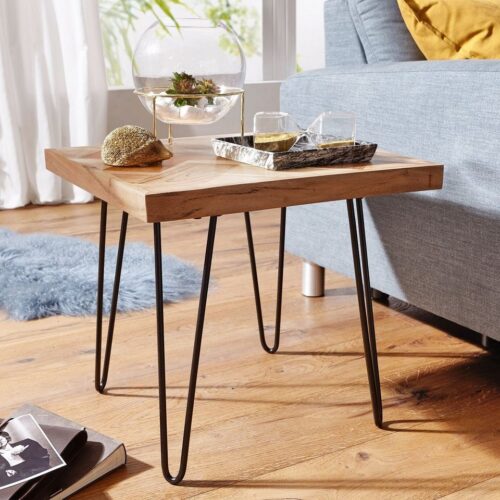 Wohnling Beistelltisch »Beistelltisch WL5.651 50x47x50 cm Akazie Massivholz mit Metallgestell Industrial Anstelltisch Quadratisch Massiv Holz Tisch Braun Wohnzimmertisch Modern Holztisch mit Metallbeinen«