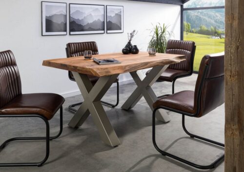 Massivmoebel24 Baumkantentisch »FREEFORM« (160x90x77 Sheesham, Baumkantentisch Esstisch aus Holz massiv Massivholz Küchentisch), Echte Baumkante, Natürliche Risse und Unebenheiten