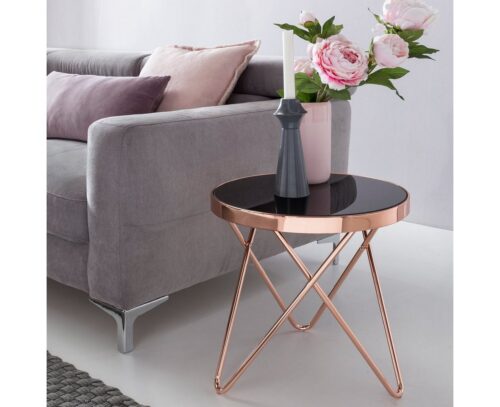 Wohnling Beistelltisch »Design Beistelltisch PARMA Dreibein Metall Glas ø 42 cm Schwarz / Kupfer Wohnzimmertisch verspiegelt Couchtisch modern Glastisch Kaffeetisch rund«