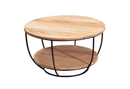 Wohnling Couchtisch »WL5.957«, 60x34,5x60 cm Akazie Massivholz / Metall Sofatisch Design Wohnzimmertisch Rund Stubentisch Industrial Braun Tisch mit Ablage