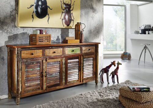 Massivmoebel24 Sideboard »FABLE« (183x42x90 Altholz montiert, Sideboard aus recycelten Altholz im Vintage-Stil)