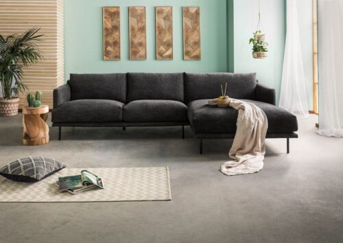 Massivmoebel24 Ecksofa »LOGAN«, Sitztiefe Divan 123 cm, Ottomane rechts, Metallfüße, Wellenfederung