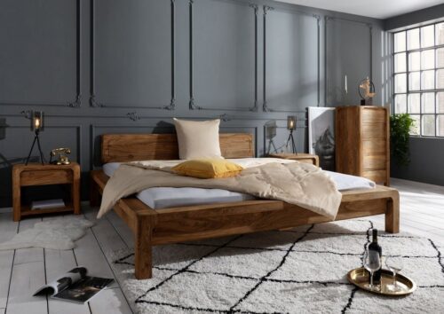 Massivmoebel24 Massivholzbett »BUENO« (160x200 Sheesham / Palisander, Bett aus Massivholz mit abgerundeten Kanten)