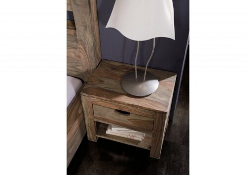 Massivmoebel24 Nachttisch »NATURE GREY« (Moderner Massivholz Nachttisch mit Schubladen und Fach in modernem geradlinigem Design, grau geölt 50x35x45 Sheesham montiert), Schublade auf Holzschienen,Schublade herausnehmbar