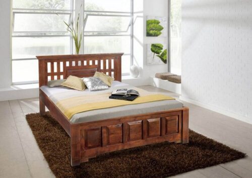 Massivmoebel24 Massivholzbett »OXFORD« (Bett aus robustem Massivholz, massives Holzbett Bettgestell, 215x200 Akazie, Bett aus massiven Echtholz im Landhausstil), hochwertiges Edelholz, authentische Holzadern, aufwendige Schnitzereien und Verzierungen