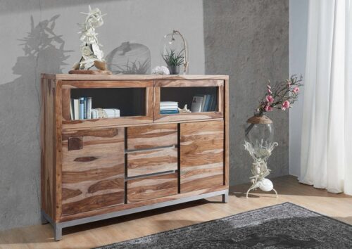 Massivmoebel24 Highboard »LE HAVRE« (150x40x119 Sheesham / Akazie montiert)