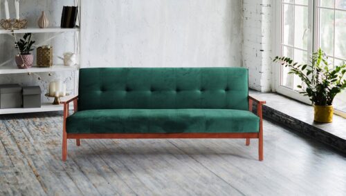 SIT Sofa »Schlafsofa, grün Gestell Eukalyptus, Bezug Samt«, Gestell Eukalyptus, Bezug Samt