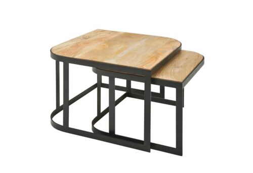 Wohnling Beistelltisch »Couchtisch 2er Set Mango Massivholz / Metall Wohnzimmertisch Hell Industrial Satztisch Beistelltisch Metallbeine Schwarz Tischset 2-teilig Satztisch Holz«
