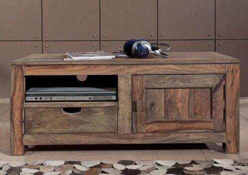 Massivmoebel24 TV-Board »NATURE GREY« (Modernes Massivholz TV-Board mit Tür und herausnehmbarer Schublade, offenem Fach in grau geölt 108x45x45 Sheesham montiert)