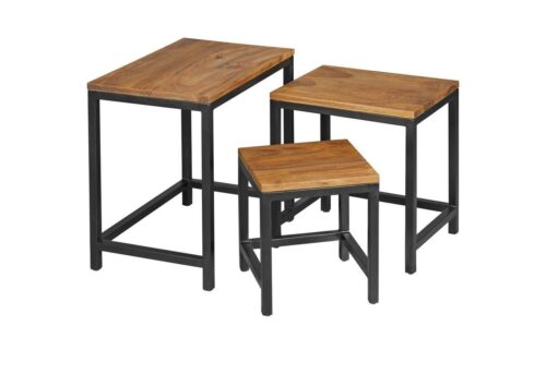 Wohnling Beistelltisch »WL5.212«, 3er Set Design AKOLA Sheesham Satztisch Metallbeine Tischset 3 teilig Materialmix Couchtisch aus Massivholz