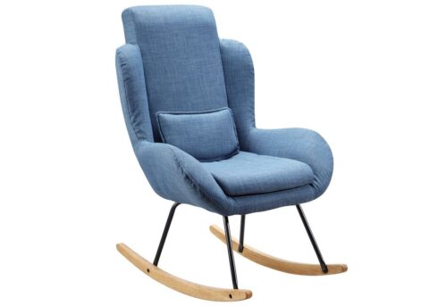 Wohnling Schaukelsessel »WL5.800«, Schaukelstuhl CAPRI Blau Design Relaxsessel 75 x 110 x 88,5 cm Sessel Stoff / Holz Schwingsessel mit Gestell Polster Relaxstuhl Schaukelsessel Moderner Schwingstuhl Hochlehner