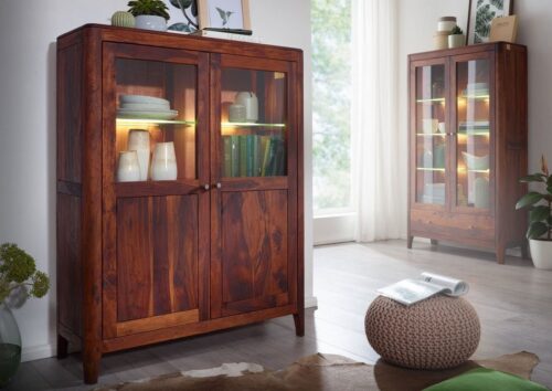 Massivmoebel24 Highboard »BROOKLYN« (110x40x140 Sheesham montiert, modernes Highboard mit abgerundeten Ecken)