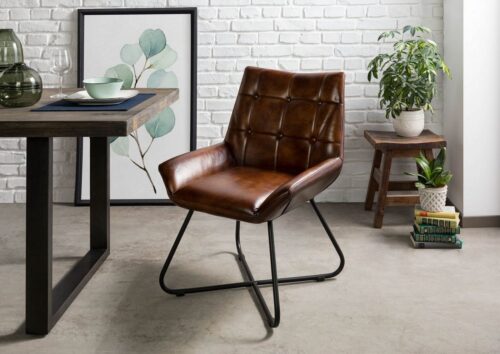 Massivmoebel24 Polsterstuhl »IRON LABEL«, Echtes Büffel-Leder, Eisengestell