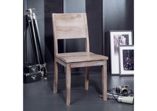 Massivmoebel24 Holzstuhl »SYDNEY« (Moderner Esszimmerstuhl mit durchgehender Lehne, grau lackiert 45x47x90 Sheesham montiert), Sheeshamholz, modern