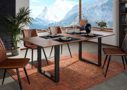 Massivmoebel24 Esstisch »SWISS EDGE« (Moderner Esstisch mit U-förmigen Eisenbeinen Platz für 8 Personen, natur lackiert 200x100x76 Akazie)