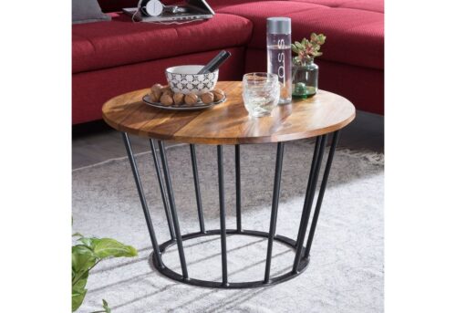 Wohnling Beistelltisch »Couchtisch 62 x 40 x 62 cm WL5.681 Sheesham Holz Metall Wohnzimmertisch Industrial Style Echtholz Tischchen Wohnzimmer Holztisch Sofatisch Metallgestell Anstelltisch Dekotisch Rosenholz«