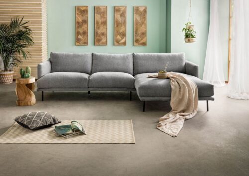 Massivmoebel24 Ecksofa »LOGAN«, Sitztiefe Divan 123 cm, Ottomane rechts, Metallfüße, Wellenfederung