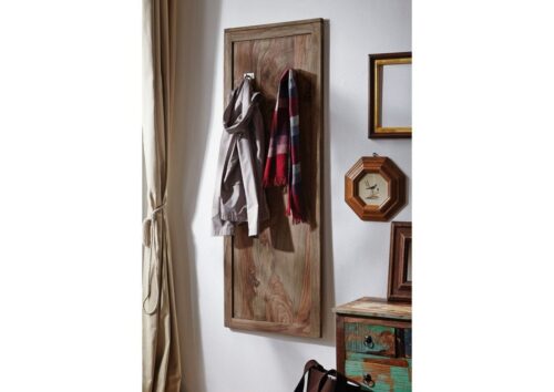 Massivmoebel24 Wandgarderobe »NATURE GREY« (Moderne Garderobe in geradlinigem Design mit Metallhaken, grau geölt 55x3x150 Sheesham montiert), Garderobe modernes geradliniges Design,Metallhaken,geölt