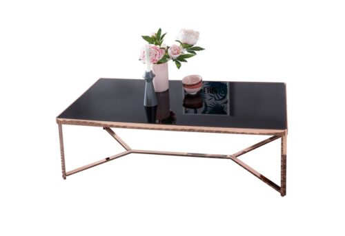 Wohnling Couchtisch »WL5.245«, Design Glasplatte Schwarz / Gestell Kupfer 120 x 60 x 40 cm Wohnzimmertisch verspiegelt Sofatisch modern Glastisch Kaffeetisch eckig Loungetisch