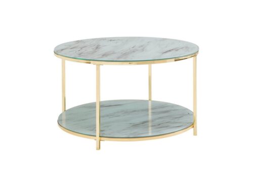 Wohnling Couchtisch »WL6.611«, 80x80x45 cm Glas Sofatisch Rund Marmor Optik Weiß / Gold Wohnzimmertisch mit Stauraum Kaffeetisch Metall Kleiner Tisch Beistelltisch Wohnzimmer Modern